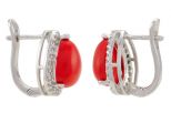 Серьги из серебра с кораллом красным и фианитами капля 10х12 мм 53200