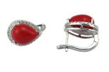 Серьги из серебра с кораллом красным и фианитами капля 10х12 мм 53200