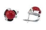 Серьги из серебра с кораллом красным круг 10 мм 53203