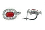 Серьги из серебра с кораллом красным и фианитами овал 6х10 мм 53206