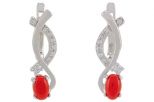 Серьги из серебра с кораллом красным и фианитами овал 4х6 мм 53209