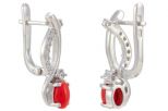 Серьги из серебра с кораллом красным и фианитами овал 4х6 мм 53209