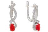 Серьги из серебра с кораллом красным и фианитами овал 4х6 мм 53209