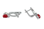 Серьги из серебра с кораллом красным и фианитами овал 4х6 мм 53209