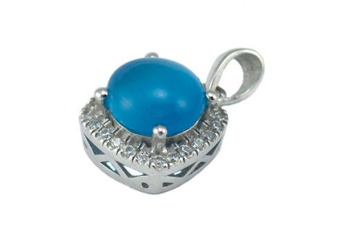 Кулон из серебра 925 пробы с кошачьим глазом.