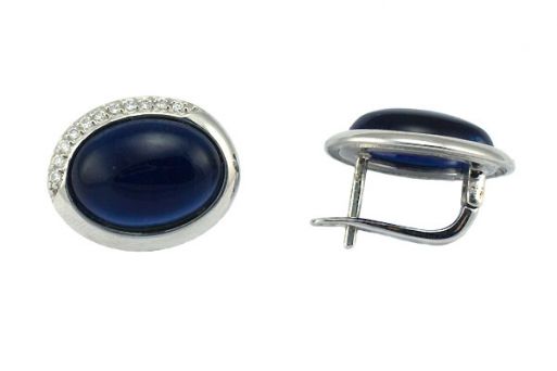 Серьги из серебра 925 пробы с кошачьим глазом.