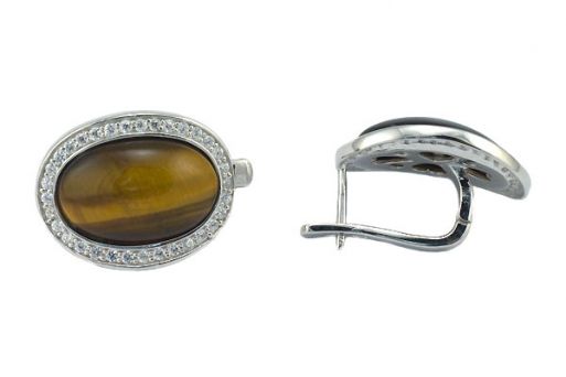 Серьги с Тигровым глазом и Фианитами