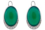Серьги из серебра с агатом зелёным и фианитами овал 9х13 мм 53522