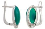 Серьги из серебра с агатом зелёным и фианитами овал 9х13 мм 53522