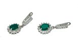 Серьги из серебра с агатом зелёным и фианитами овал 6х8 мм 53533