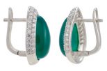 Серьги из серебра с агатом зелёным и фианитами капля 8х14 мм 53535