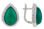 Серьги из серебра с агатом зелёным и фианитами капля 8х14 мм 53535