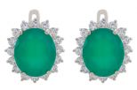 Серьги из серебра с агатом зелёным и фианитами овал 10х12 мм 53549