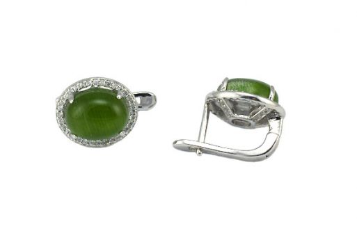 Серьги из серебра 925 пробы с кошачьим глазом.