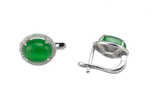 Серьги из серебра 925 пробы с кошачьим глазом.
