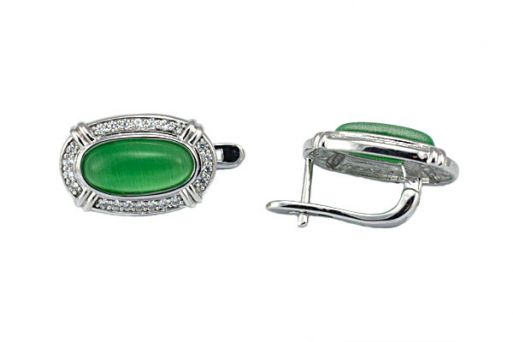 Серьги из серебра 925 пробы с кошачьим глазом.