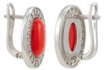 Серьги из серебра с кораллом красным и фианитами овал 7х10 мм 53767