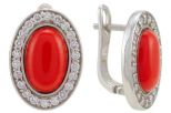 Серьги из серебра с кораллом красным и фианитами овал 7х10 мм 53767