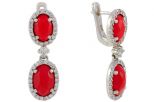Серьги из серебра с кораллом красным и фианитами овал 8х11 мм и 6х9 мм 53774