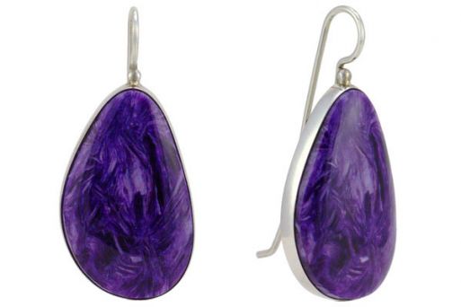 Серьги из серебра 925 пробы с чароитом.