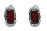 Серьги из серебра с гранатом и фианитами овал 8х10 мм 54180