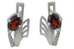Серьги из серебра с гранатом и фианитами овал 5х7 мм 54192