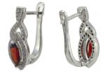 Серьги из серебра с гранатом и фианитами маркиза 5х10 мм 54195