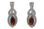Серьги из серебра с гранатом и фианитами маркиза 5х10 мм 54195