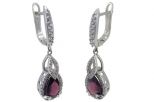 Серьги из серебра с гранатом и фианитами капля 7х9 мм 54198