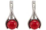 Серьги из серебра с кораллом красным шар 8 мм капля малая 54233