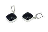 Серьги из серебра с агатом чёрным квадрат 20х20 мм 54296