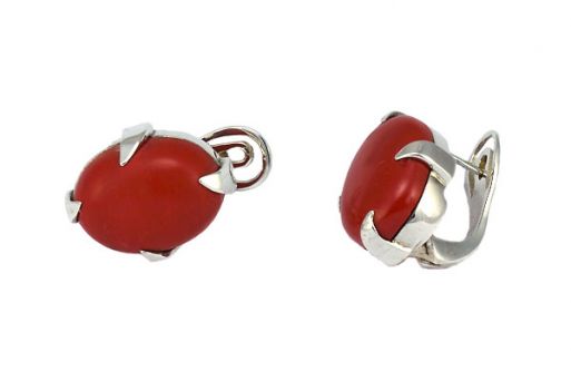Серебряные серьги с кораллом 55128 купить в магазине Самоцветы мира