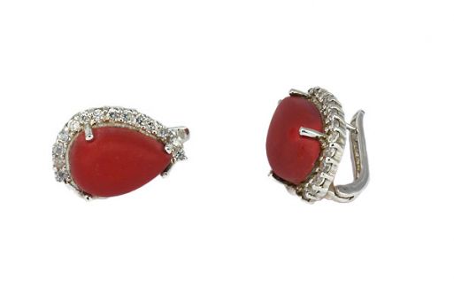 Серебряные серьги с кораллом 54502 купить в магазине Самоцветы мира