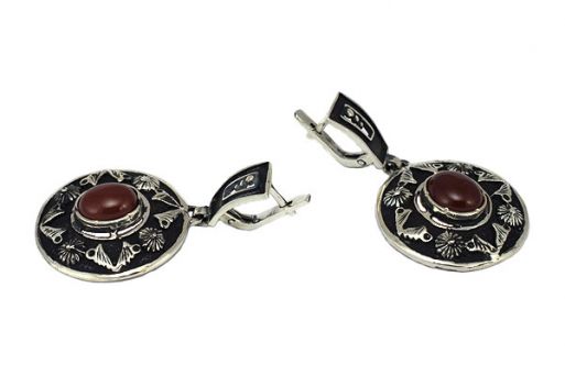 Серьги из серебра 925 пробы с сердоликом.