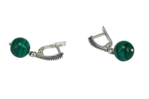 Серьги из серебра 925 пробы с малахитом.