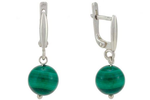 Серьги из серебра 925 пробы с малахитом.