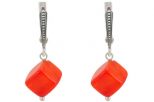 Серьги из серебра с кораллом красным кубик 9х9 мм 55122