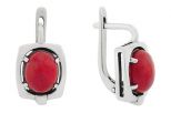 Серьги из серебра с кораллом красным овал 8х10 мм ящик 55128