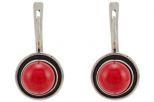 Серьги из серебра с кораллом красным шар 8 мм кнопка 55130