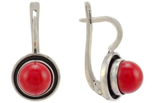 Серебряные серьги с кораллом 55130 купить в магазине Самоцветы мира