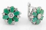 Серьги из серебра с изумрудом и фианитами 6 овалов 4х6 мм 55181