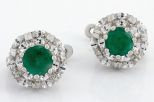 Серьги из серебра с изумрудом и фианитами круг 6 мм 55183