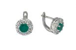 Серьги из серебра с изумрудом и фианитами круг 6 мм 55183