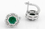 Серьги из серебра с изумрудом и фианитами круг 6 мм 55183
