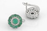 Серьги из серебра с изумрудом и фианитами круг 5 мм 55185