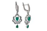 Серьги из серебра с изумрудом и фианитами 2 капли 5х7 мм 55191