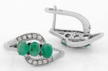 Серьги из серебра с изумрудом и фианитами 3 овала 4х5 мм 55195