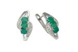 Серьги из серебра с изумрудом и фианитами 3 овала 4х5 мм 55195