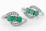 Серьги из серебра с изумрудом и фианитами 3 овала 4х5 мм 55195
