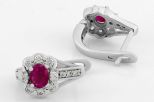 Серьги из серебра с рубином и фианитами овал 4х5 мм 55224